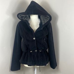 Nils Resort Collection Black Fur Cropped Ski Hooded Coat Medium
